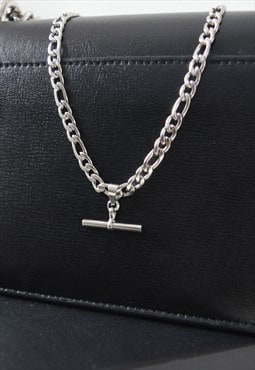TRIDENT. Silver T Bar Figaro Chain Necklace