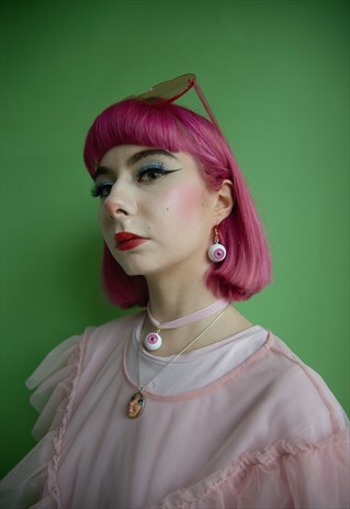 PINK EYE BALL EARRINGS AND CHOKER CREEPY SPOOKY KITSCH DOLL