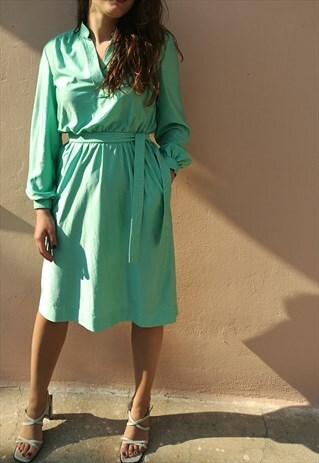 VINTAGE 90S MIDI EVENING BELTED SKATER DRESS IN TURQUOISE