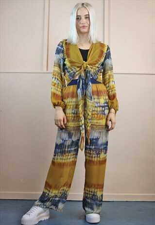 TROUSERS & TOP CO-ORD IN ABSTRACT SEMI SHEER ANIMAL PRINT