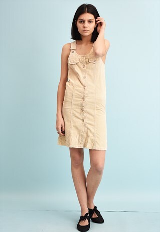 Y2K CORDUROY NEUTRAL PINAFORE TEEN MINI DRESS