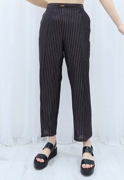 90s Vintage Dark Grey & Pink Striped Trousers (Size XXL)