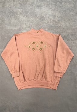 Vintage Sweatshirt Embroidered Cherries Patterned Jumper