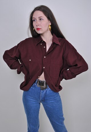 80S RED CORDUROY SHIRT, VINTAGE HERITAGE WOMEN BUTTON DOWN