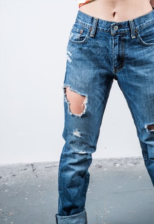 VINTAGE HIGH-WAISTED BLUE LEVI'S 511 RIPPED MOM JEANS