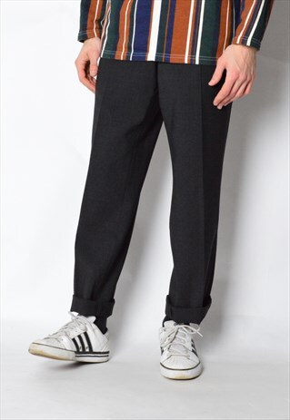 VINTAGE 90S DARK GREY MINIMALIST WOOL BLEND PANTS