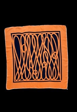 70's Vintage Orange Hand Rolled Ladies Black Print Scarf