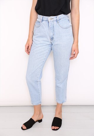 VINTAGE LIGHT BLUE DENIM HIGH WAISTED MOM JEANS