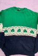 VINTAGE KNITTED JUMPER IRISH CLOVER PATTERNED KNIT SWEATER