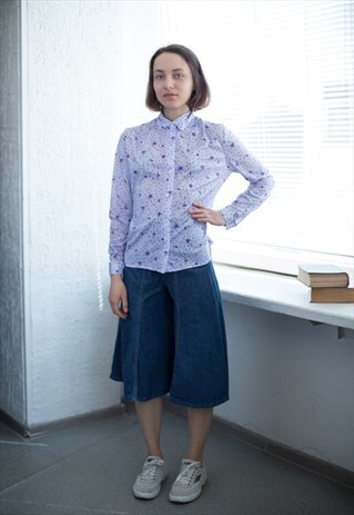 VINTAGE 70'S PATTERNED BLOUSE IN PURPLE