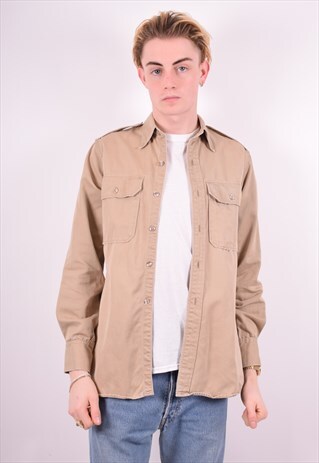 MENS VINTAGE DENIM SHIRT MEDIUM KHAKI 90'S