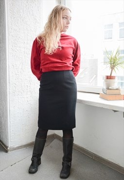 Vintage GUY LAROCHE Black Wool Pencil Skirt