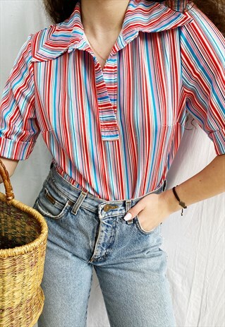 VINTAGE 70S STRIPED CANDY MOD HAUTE BOHEME BLOUSE TOP