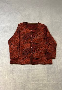 Vintage Abstract Knitted Cardigan Animal Print Pattern Knit
