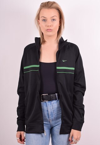 NIKE WOMENS VINTAGE TRACKSUIT TOP JACKET MEDIUM BLACK 90S