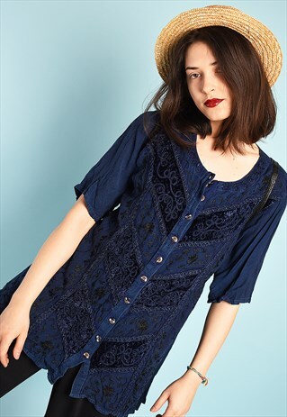VINTAGE 90'S RETRO BOHO FESTIVAL OVERSIZED BLOUSE TOP