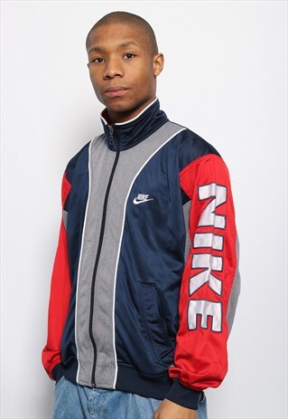 VINTAGE NIKE LOGO TRACK JACKET RED BLUE GREY