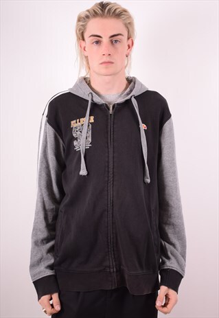 ELLESSE MENS VINTAGE HOODIE JACKET XXL BLACK 90S
