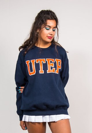 VINTAGE 90'S NAVY BLUE COLLEGE STYLE SWEATER JUMPER
