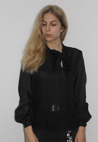 VINTAGE 90' OLDSCHOOL AMAZING BLACK BLOUSE WITH A BOW