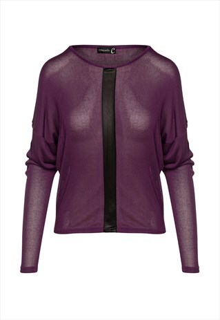 MAUVE BATWING TOP WITH FAUX LEATHER DETAIL