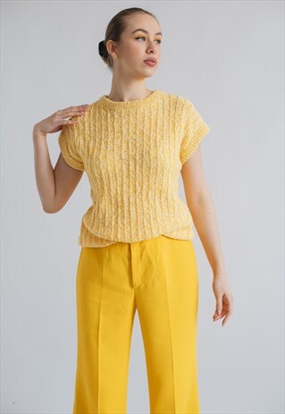 VINTAGE 80S BOXY FIT SLEEVELESS KNITTED TOP YELLOW M