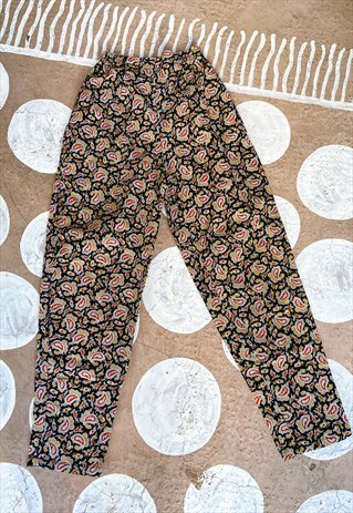 VINTAGE PROVENCAL PAISLEY PRINT HIGH WAISTED TROUSERS - XS