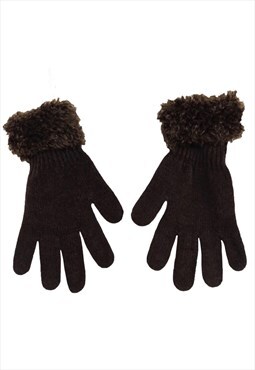 Vintage Velour Gloves 90s Y2K Chic Boho Preppy Brown