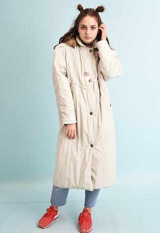 90'S RETRO ATHLEISURE PUFFER NEUTRAL LONG PARKA COAT