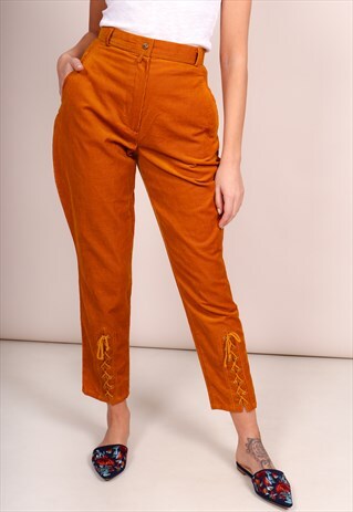 VINTAGE 70S HIGH WAISTED LACE- UP CORD TROUSERS