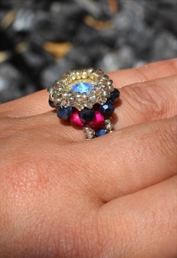 Handmade multi color ring,glass crystals/glass beaded ring