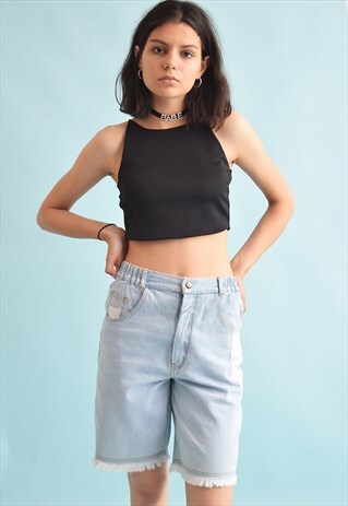 90'S RETRO HIGH WAIST FESTIVAL DISTRESSED DENIM SHORTS