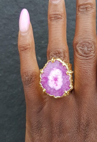 MAGENTA 'SOLAR POWER' GOLD GEMSTONE STATEMENT RING