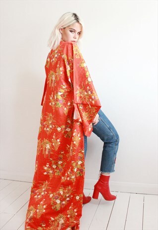 VINTAGE 70S ORANGE FLORAL KIMONO