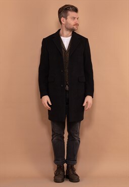 Vintage 00's Men Wool Blend Coat in Dark Grey