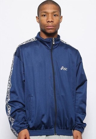 VINTAGE ASICS TAPE LOGO TRACK JACKET BLUE