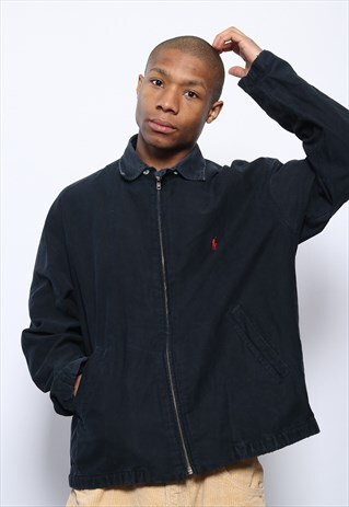 VINTAGE RALPH LAUREN FULL ZIP COLLARED LOGO JACKET BLACK
