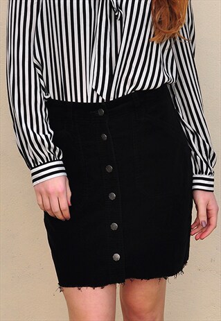 VINTAGE BLACK CORD RE-WORKED HIGH WAISTED MINI SKIRT