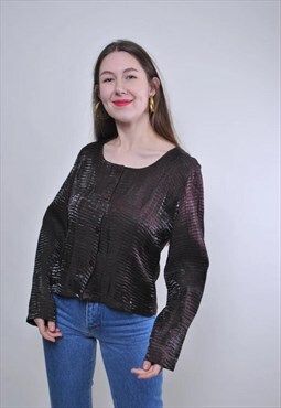Vintage disco party bright brown blouse 