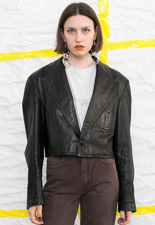 VINTAGE 80S BLACK SHORT REAL LEATHER JACKET