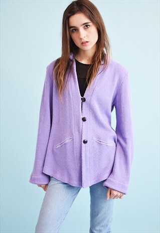 VINTAGE 70'S RETRO MINIMALIST LILAC KNITTED CARDIGAN TOP