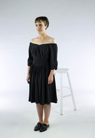 BLACK MIDI DRESS / OFF SHOULDER DRESS