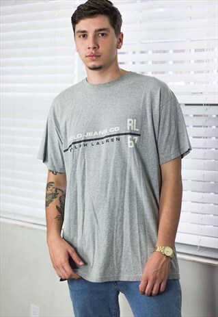 VINTAGE POLO RALPH LAUREN T-SHIRT LOGO 90S L 8.4