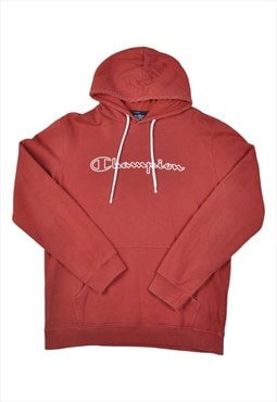 Vintage Champion Spell Out Hoodie Sweater Red XL