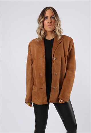 SUEDE LEATHER JACKET VINTAGE FITTED UK 16 (NAI)
