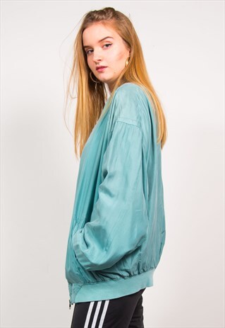 VINTAGE 90'S TEAL GREEN SILK BOMBER JACKET