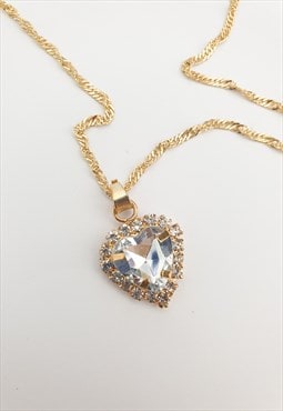 Silver Rhinestone Sparkly Heart Pendant Necklace