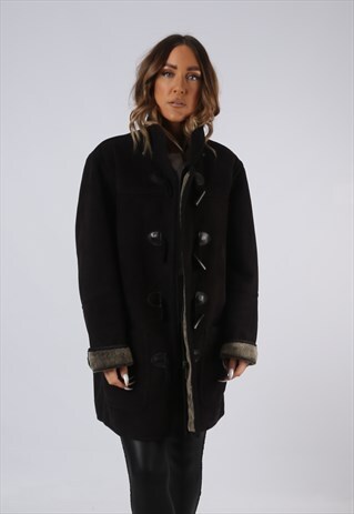 VINTAGE FAUX SHEEPSKIN SUEDE EFFECT COAT UK 16 XL (AEF)