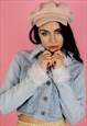 REWORKED CROPPED LIGHT DENIM JACKET FAUX DUR FLUFFY CUFFS