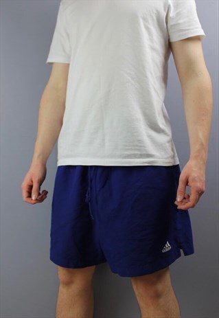 VINTAGE ADIDAS SHORTS IN BLUE WITH EMBROIDERED LOGO, POCKETS